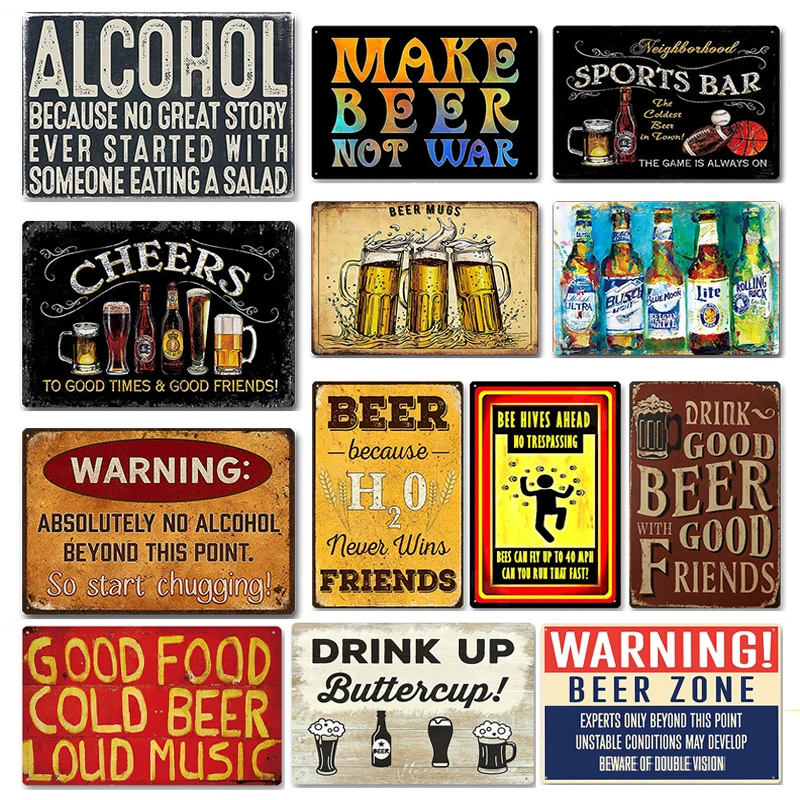 Wine Beer Pub - Metal Sign Bar Pub BBQ Shop
