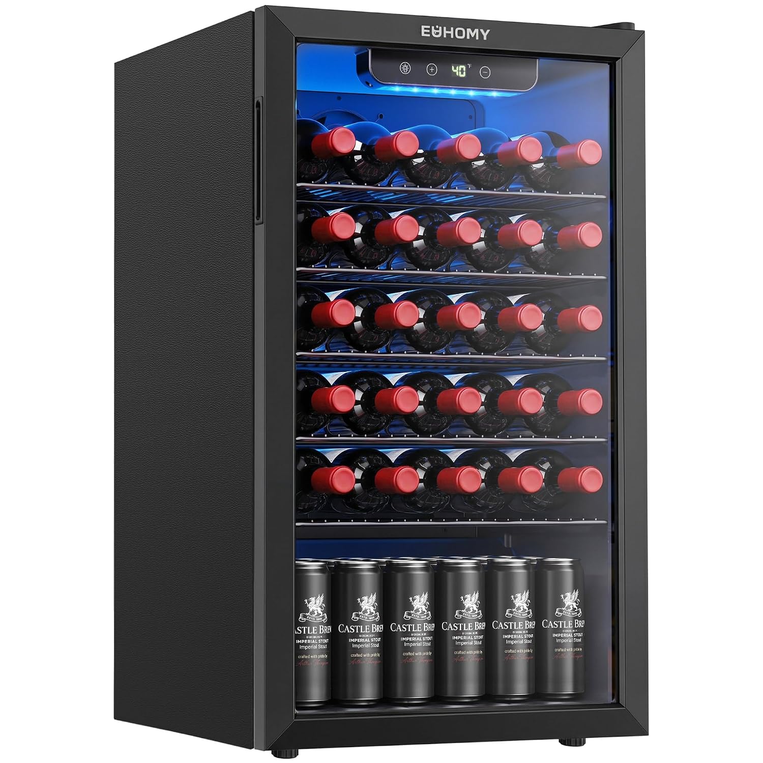 Wine Beer Cooler Fridge - 125 Can Beverage Cooler with Glass