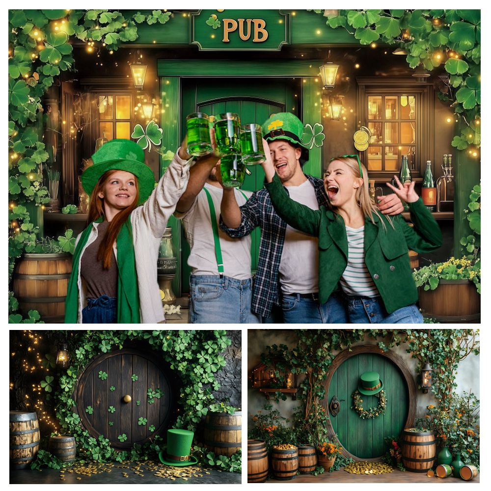 Wine Beer Pub - St. Patrick's Day Backdrop Banner Green