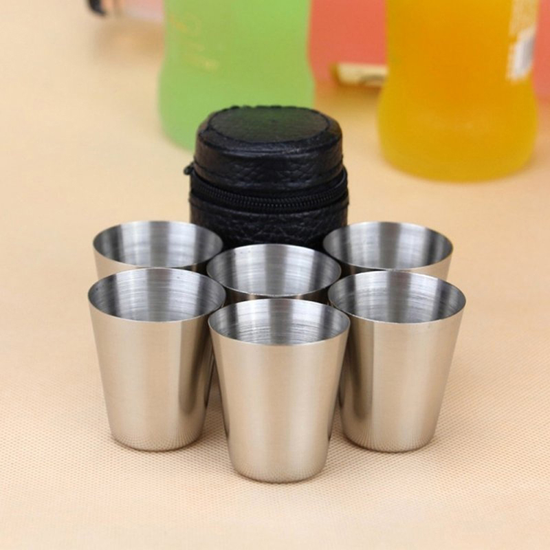 Wine Beer Glass Set - 4/6Pcs Stainless Steel Cups Mini Shot