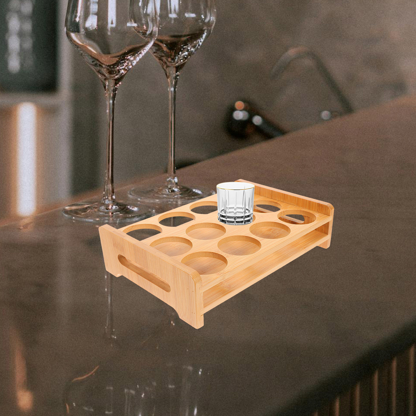 Wine In Beer Glass - Bamboo Shot Glasses Holder Display Stand