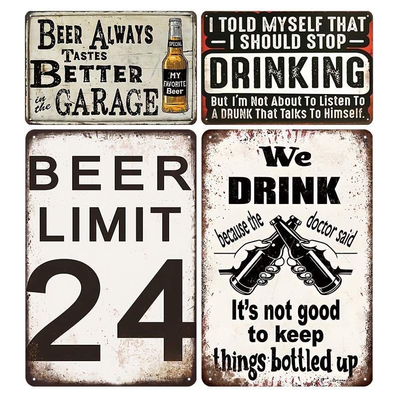 Wine Beer Pub - 4pcs Vintage Beer And Wine Metal